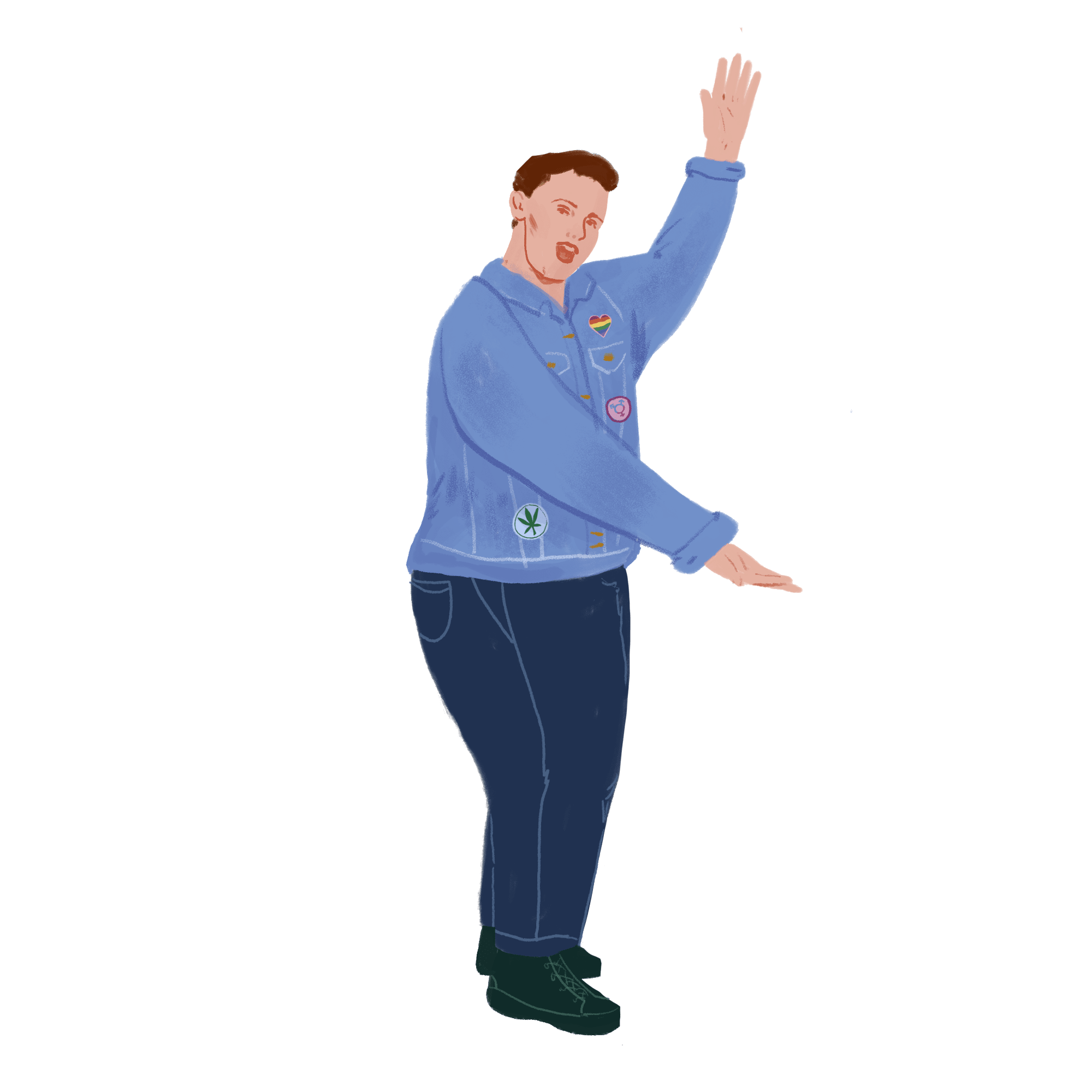 An illustration of Get Sensible Project Manager, Sean Bristowe, wearing a blue collared button up shirt and dark blue jeans.